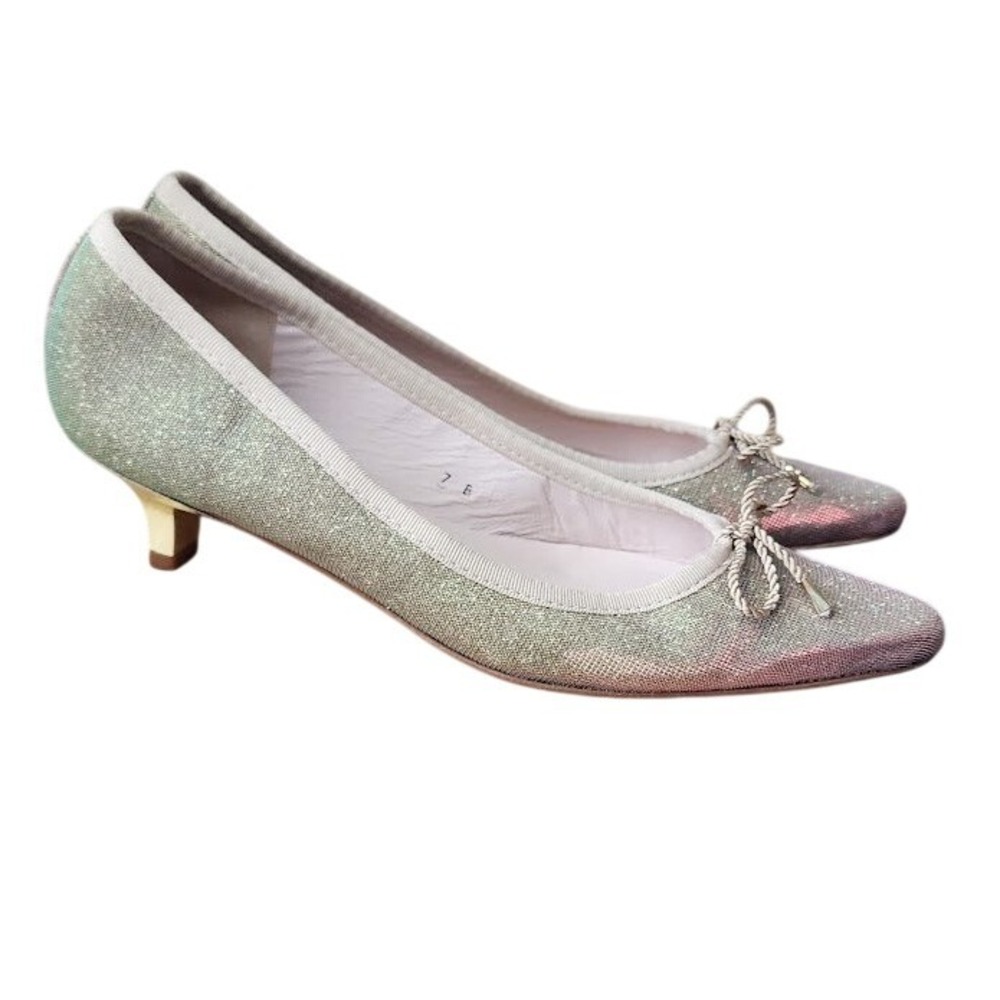 PAUL MAYER Attitudes Notturno Iridescent Champagne Kitten Heel Bow size 7B